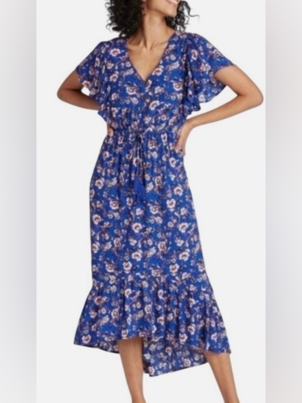 Knox Rose Blue Floral Maxi Dress with Pink Accents
